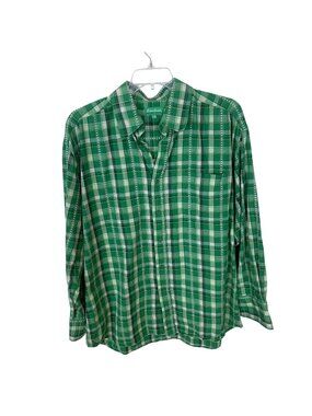 Mens Green Plaid Button Up Long Sleeve Shirt 2X Knockout